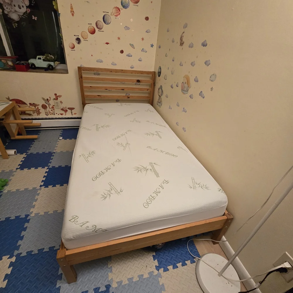 IKEA White Bamboo Pattern Mattress Cover with Wooden Frame